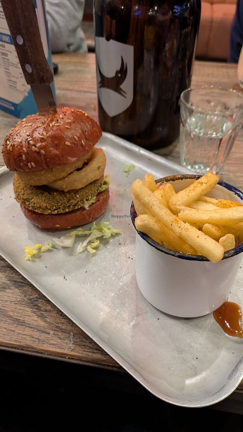 Quinoa burger and dragon chips at BrewDog in Cheltenham