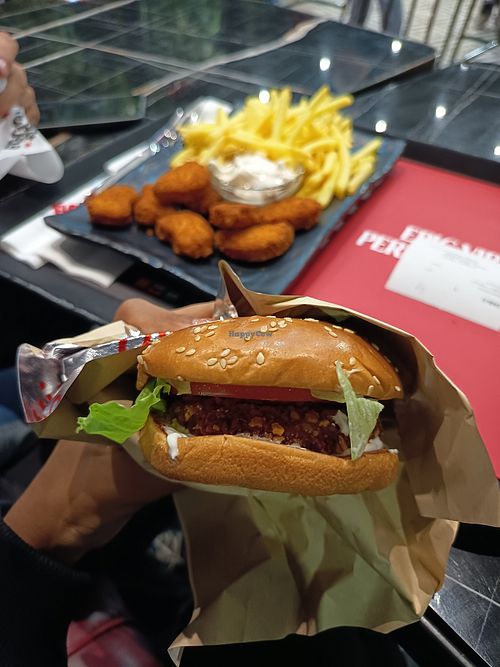 Vegan burger, patty made out of veggies at Goody's Burger House in Katerini