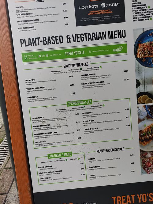 Plant-based menu at Waffle Inn Paignton in Paignton