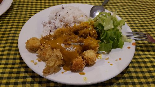 Fried tofu with curry sauce at Veggie Tables in Vang Vieng