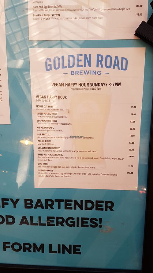 Vegan Happy Hour on Sundays at Golden Road Brewing - West Glendale in Los Angeles