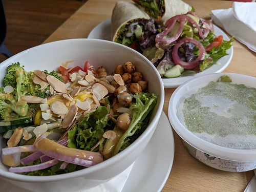 Summer nourish bowl, Mediterranean veggie wrap, vegan pesto at Rose & Rooster Cafe in Head Of Chezzetcook