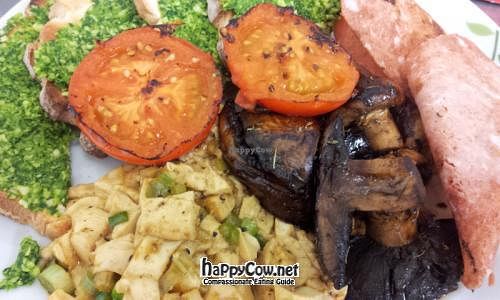 Big Brekky - scrambled tofu, sourdough with pesto, mushrooms, tomato & vegan bacon - yum yum at Vegelicious in Hobart