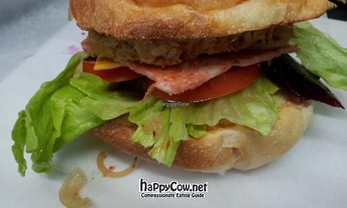 Burger with the lot - all vegan at Vegelicious in Hobart