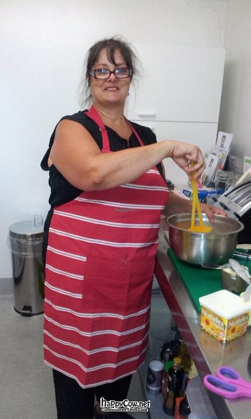 Mixing up a batch of cakes at Vegelicious in Hobart