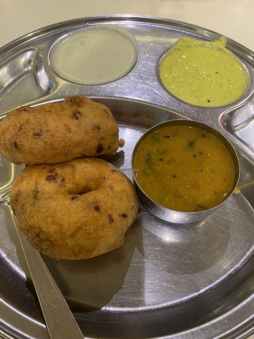 Medhu vada with sambar   at Saravanaa Bhavan in Riyadh