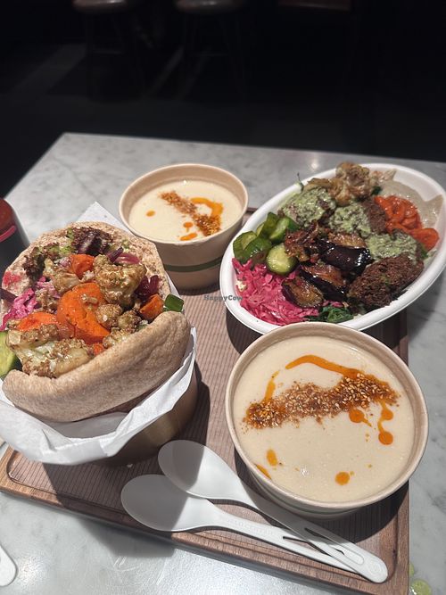 Pita, bowl, and vegan soupr cream  at Brassica in Upper Arlington