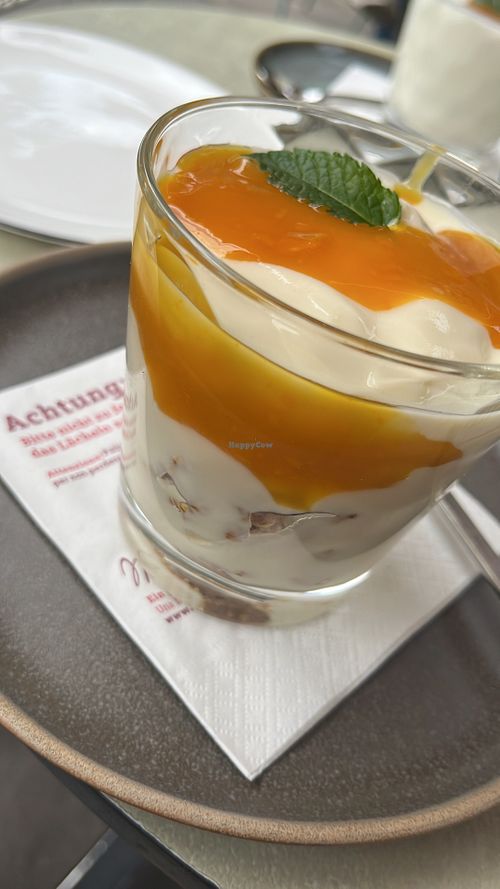 Soy yoghurt with mango purée and granola  at Mein Beck in Lana