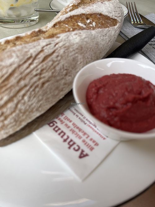 Baguette with beetroot Hummus  at Mein Beck in Lana