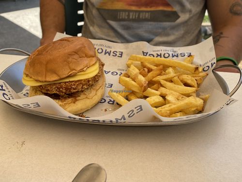 “Chicken” Burger with very good fries  at Esmorga in Pontevedra