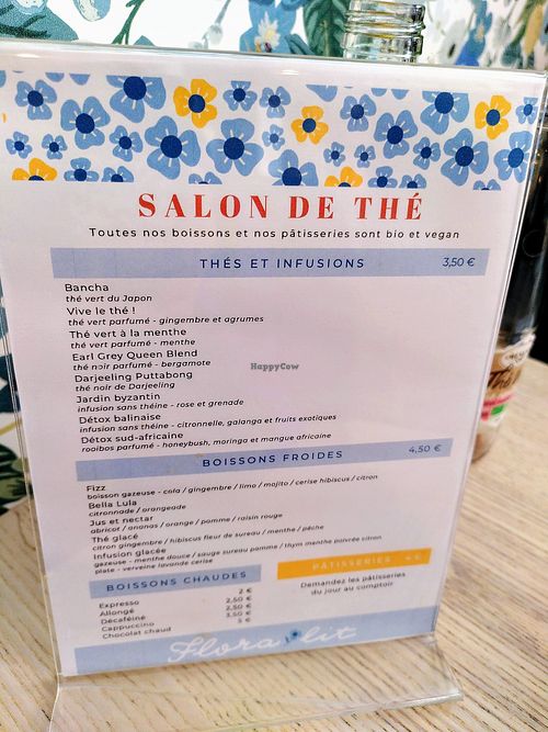 Drink menu at Flora Lit in Paris