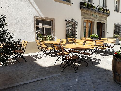Outdoor seating at Atrium Hotel Restaurant in Baden