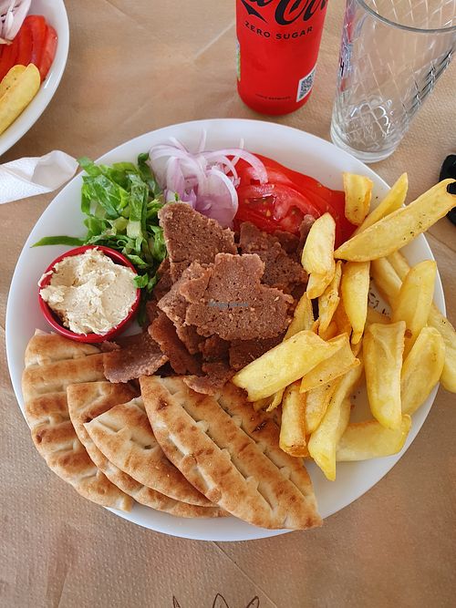 Vegan gyros plate at Mega Gyros in Lefkada