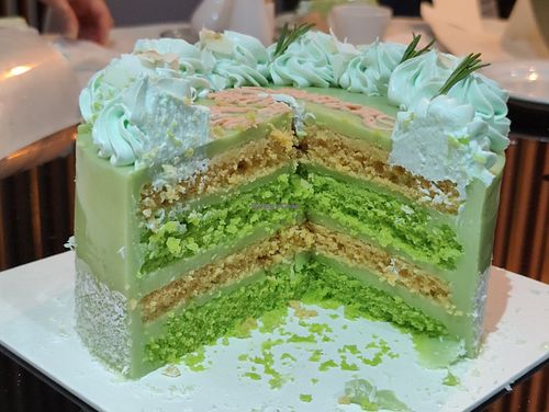 Vegan Pandan cake at Greendot Patisserie in Central Singapore