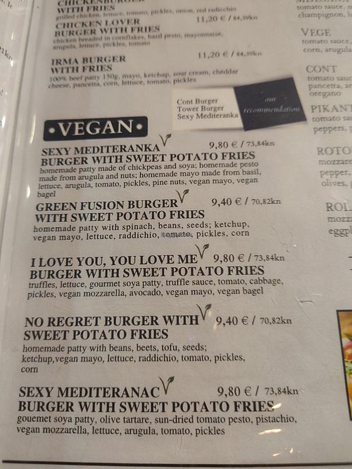 Menu - Burgers at Pivnica Cont in Rijeka