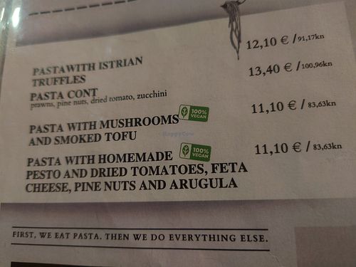 Menu - Pastas at Pivnica Cont in Rijeka