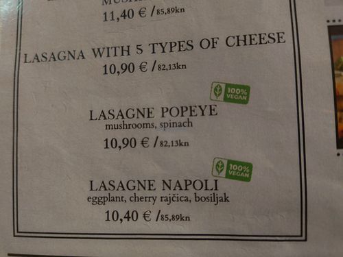 Menu - Lasagne at Pivnica Cont in Rijeka