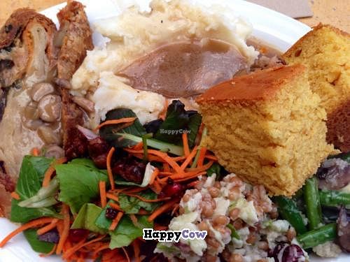 my plate at the Thanksgiving buffet! at Native Foods in Costa Mesa