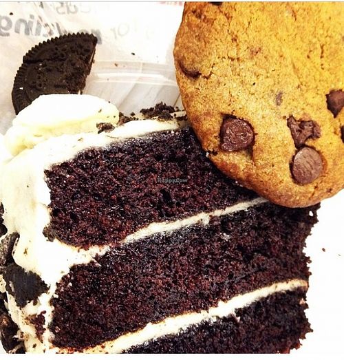 Cookies n' Cream cake (not as moist as it looks, to my utter dismay)

Chocolate chip cookie was AMAZING and huge! More of these, please! at Aside of Heart in Phoenix