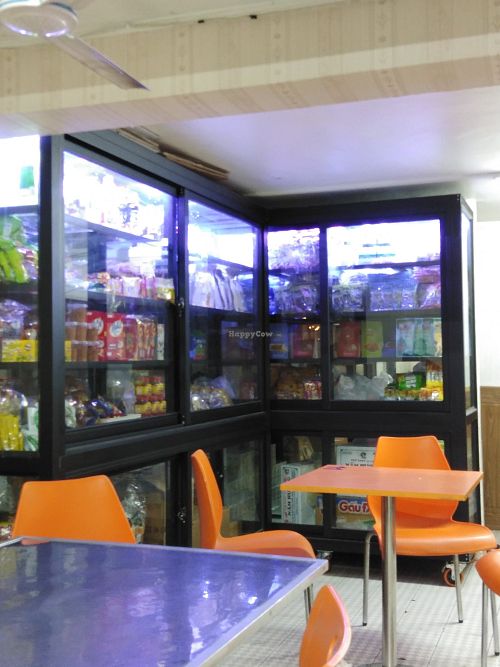 Small corner where you can buy vegetarian or vegan products. at Happiness Vegetarian Restaurant in Phnom Penh