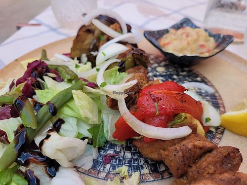 Vegan Souvlaki with Baba Ganoush at Mama Sofia in Rhodes