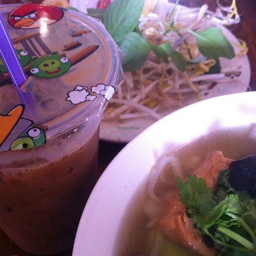 vegan iced coffee and pho chay  at Fina's in Richmond
