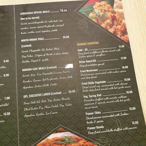 menu at Saravanaa Bhavan at Central i-City in Shah Alam