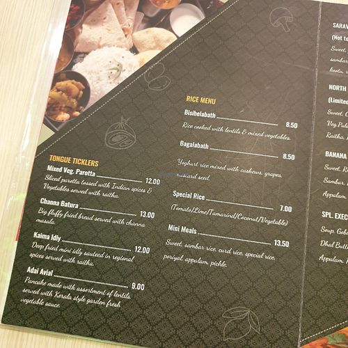 menu at Saravanaa Bhavan at Central i-City in Shah Alam