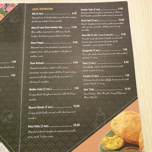 menu at Saravanaa Bhavan at Central i-City in Shah Alam