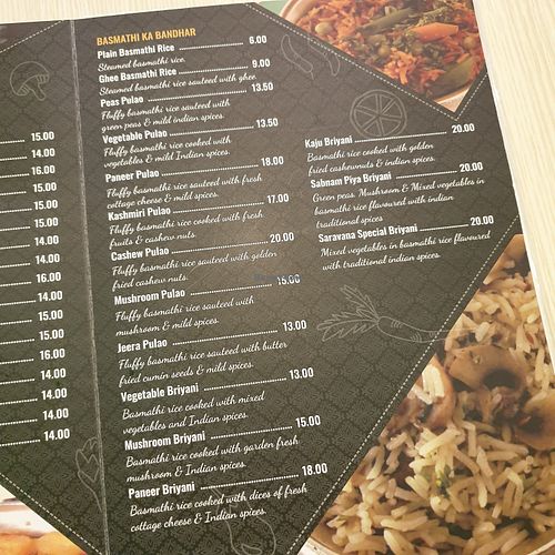 menu at Saravanaa Bhavan at Central i-City in Shah Alam