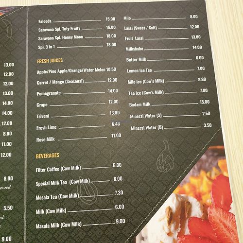 menu at Saravanaa Bhavan at Central i-City in Shah Alam