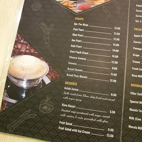 menu at Saravanaa Bhavan at Central i-City in Shah Alam