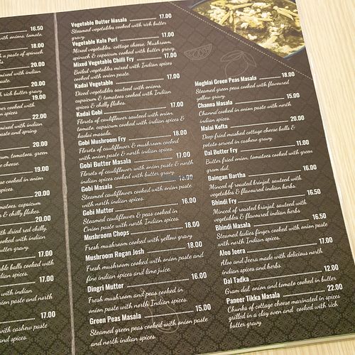 menu at Saravanaa Bhavan at Central i-City in Shah Alam