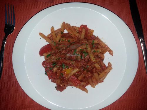 Pasta with flavourless tomato sauce. at Wynn Hotel - Sinatra in Las Vegas