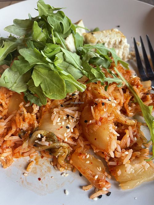I dug in a bit before remembering the picture, but this gives you the idea. There were 3 tofu cutlets with the kimchi basmati rice.  at Amado in Tupper Lake