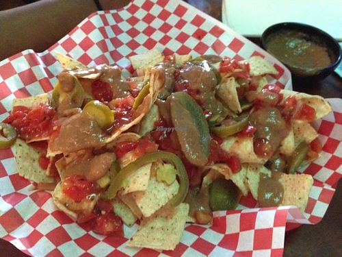 vegan nachos (no cheese) w/ refried beans at Simon's Hot Dogs in Sedona