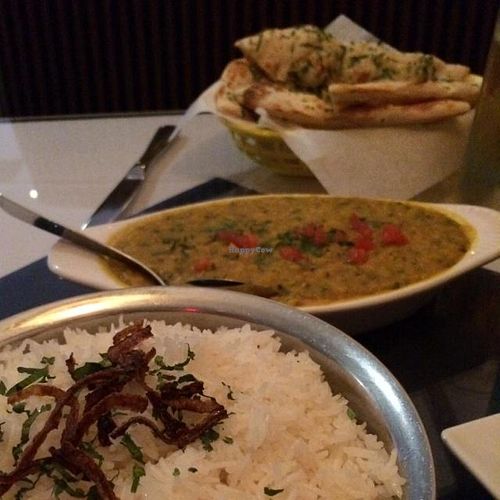 rice, vegan Dahl, vegetarian naan  at Indus Indian and Herbal Cusine in West Palm Beach