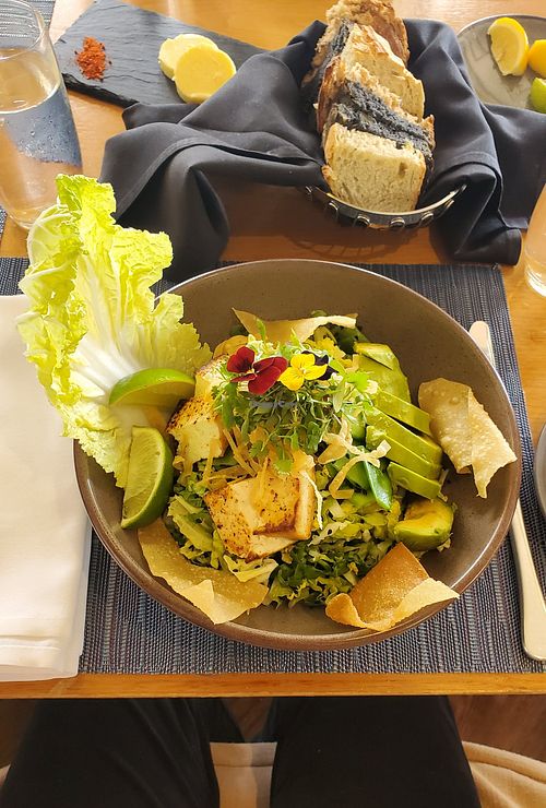 Asian salad with tofu and replacing the dressing at El Encanto - A Belmond Hotel in Santa Barbara