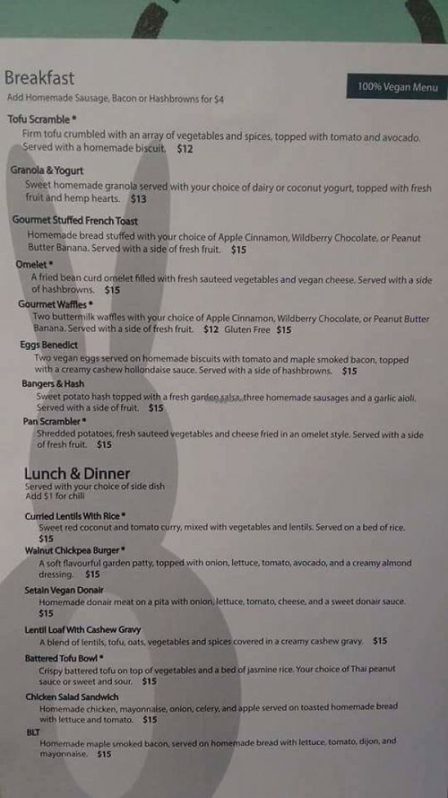 Menu as of Oct 2016 at The Clever Rabbit in Edmonton