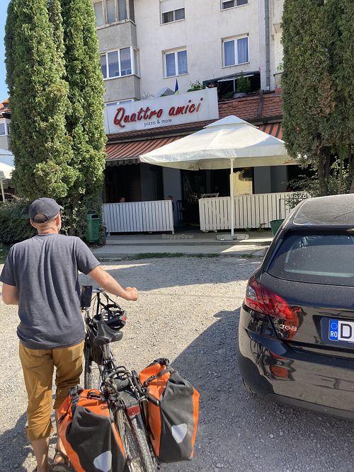 View of restaurant across car park  at Quattro Amici in Sighisoara
