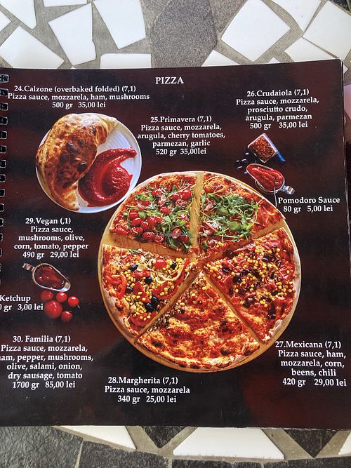 One vegan pizza option  at Quattro Amici in Sighisoara