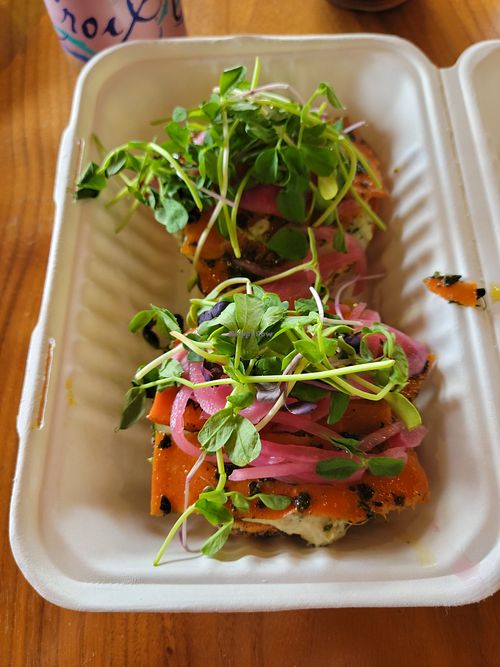 Carrot lox bagel at Humble Wood Fire (Bagel Shop) in Gainesville