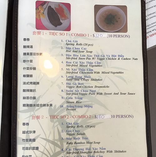 menu at Veggie Garden in Edmonton