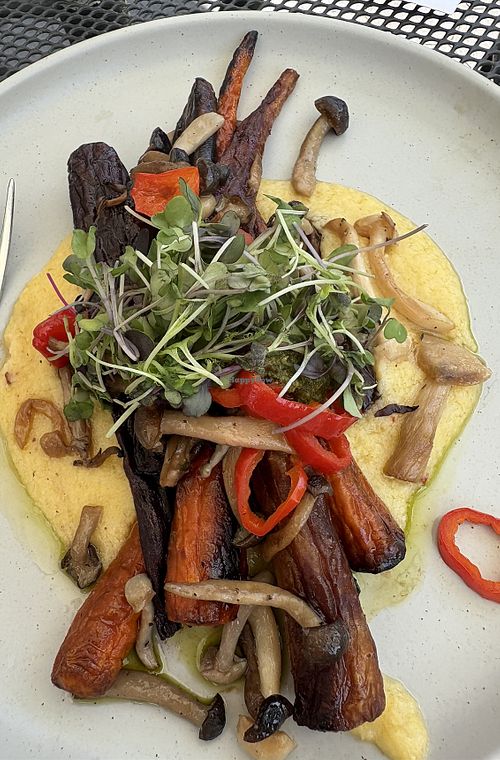 Mushroom carrot polenta   at Hudson Garden Grill in New York City
