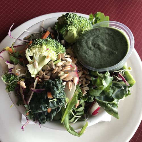 Salad with spirulina dressing at Organic Oasis in Anchorage