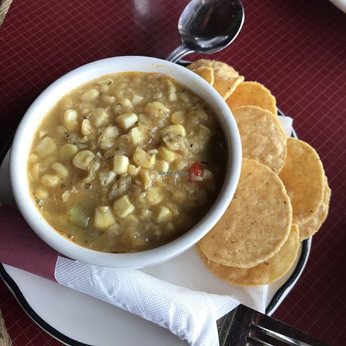 Vegan corn chowder at Organic Oasis in Anchorage
