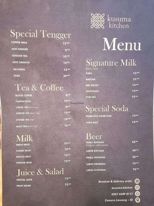 Drinks menu at Kusuma Kitchen in Ngadisari