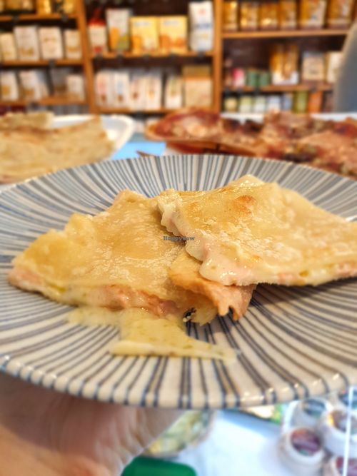 Vegan "ham&cheese" Focaccia di Recco at La Bottega Italian Grocery & Coffee Shop in Kilkenny