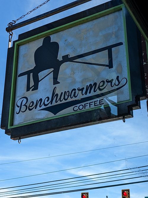Sign at Benchwarmer's Coffee & Doughnuts in West Reading