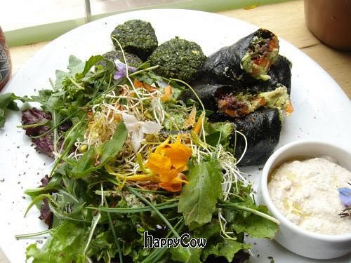 Raw sushi and falafel of Prana Raw Food Bar. at Prana Raw Food Bar in Cusco